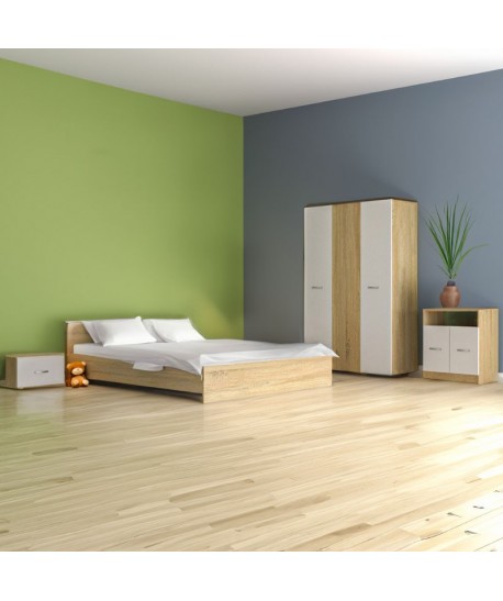 Set Dormitor Madrid, 5 Piese, Pat 160 X 200, 2Noptiere, Dulap, Comoda, Culoare Stejar Sonoma /Alb